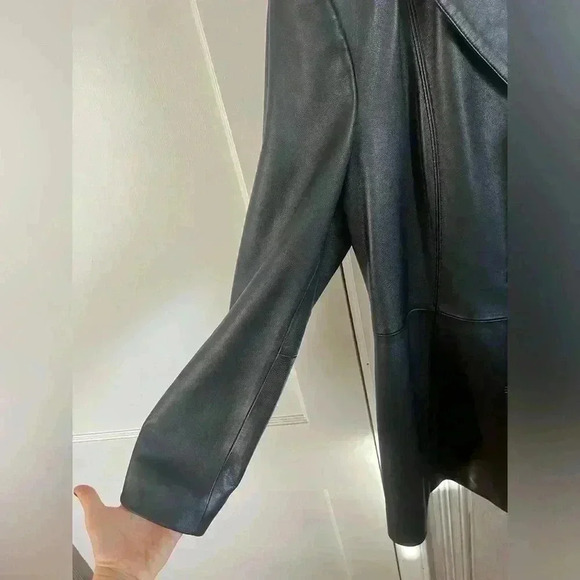 VALERIE STEVENS| Y2K black 100%leather blazer jacket button closure pockets|M - Picture 11 of 16